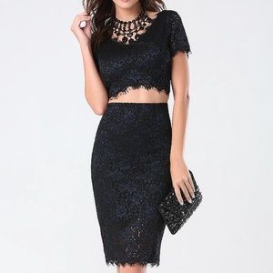NWT Bebe two toned lace crop top and skirt